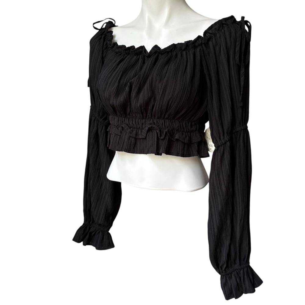 NWT, Altar’d State Black Peasant Crop Top, Sz M - Picture 7 of 12